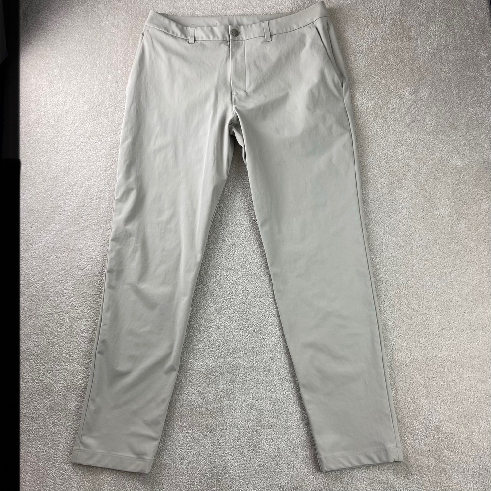 Lululemon Commission Pant Men 36 Warpstreme Slim Fit Chino Beige Raw Linen